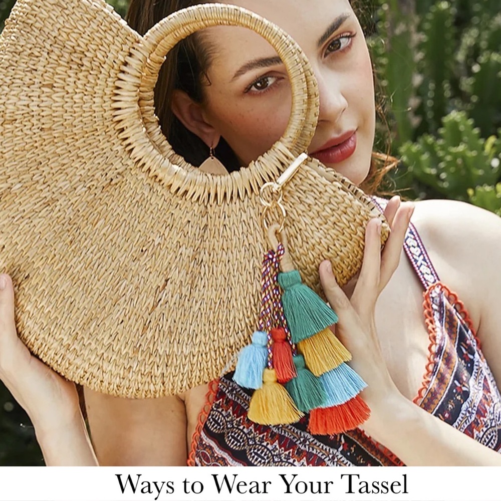 Boho Extra Long Multi Tier Colorful Fringe Purse Charm - Picture 14 of 16